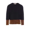Marni Crewneck Sweater With Contrast Hem And Ribbed Texture In Blue