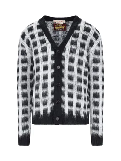 Marni Checked Mohair-blend Cardigan In Multi