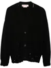 Marni Knitted Cardigan Distressed Long Sleeves Ribbed Hem In Black