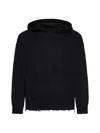 Marni Drawstring Distressed Knitted Hoodie In Black