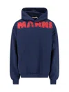 Marni Graphic Print Hooded Sweater With Ribbed Finish In Blue