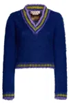 Marni Striped-trim Mohair-blend Jumper In Blue Blu E Verdi