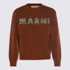 Marni Ribbed Cuff Long Sleeve Virgin Wool Sweater In Brown