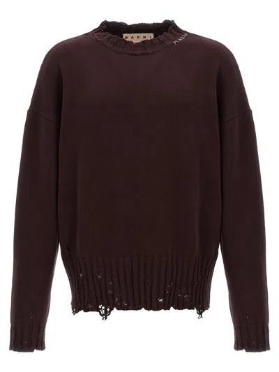 Marni Maroon Destroyed Effect Sweater In Red