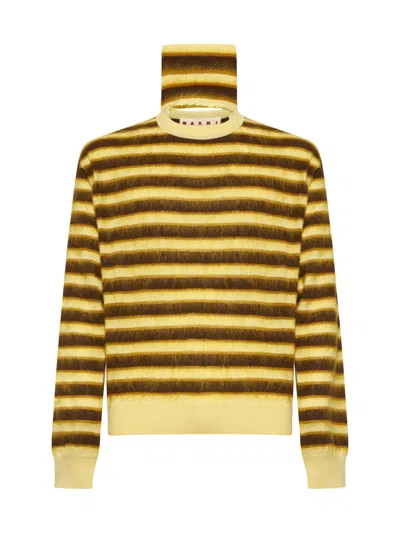 Marni Striped Roll-neck Knitted Jumper In Brown