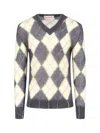 Marni Mens Endive Argyle-pattern V-neck Wool-blend Jumper In White