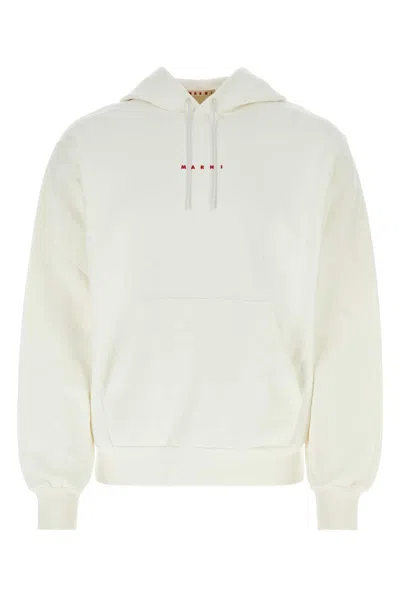 Marni Logo-print Cotton Hoodie In White