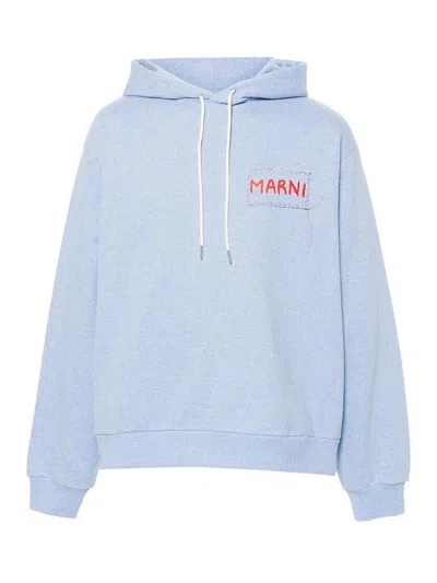Marni Blue Logo Patch Hoodie In 00b21 Light Blue