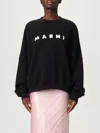Marni Relaxed Fit Black Sweatshirt With Textured Logo In Blue