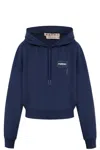 Marni Cropped Hoodie In Deep Navy With Distinctive Patch In Blue