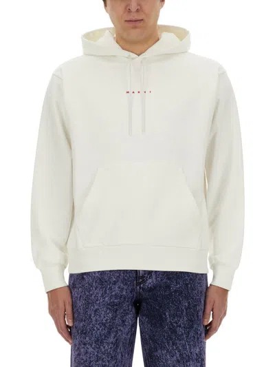 Marni Blue Hoodie With Logo On Chest For Men In White