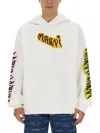 Marni White Bio Cotton Hoodie With Graffiti Prints In White