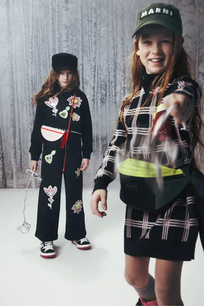 Marni Kids' Sweatshirt With Sequined Flowers In Black