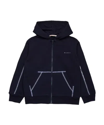 Marni Sweatshirt With Zip And Contrasting Seams In Blue Navy
