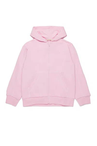 Marni Sweatshirt With Zip And Contrasting Seams In Pink