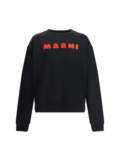 Marni Unbrushed Cotton Sweatshirt In Black