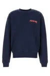 Marni Boxy Navy Blue Cropped Sweater With Bold Logo Patch In Blue