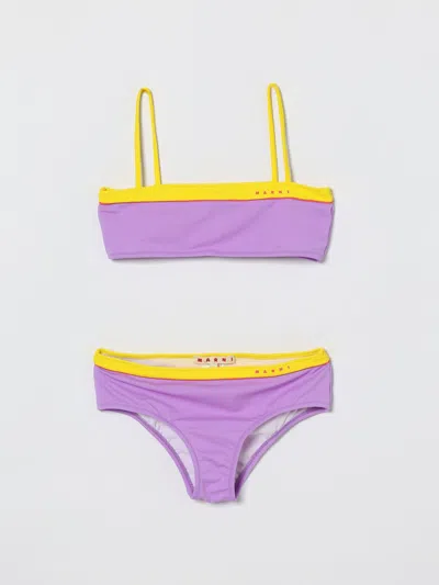 Marni Kids' Contrasting-trim Logo-print Bikini In Blue