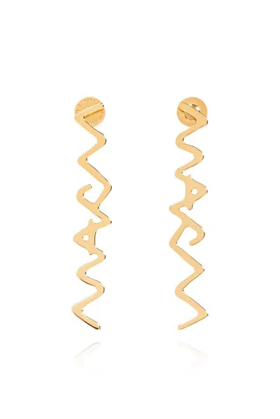 Marni Logo Drop Earrings In Gold