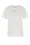 Marni White Crewneck T-shirt With Logo Patch On The Front In Cotton Woman