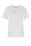 Marni White Crewneck T-shirt With Logo Patch On The Front In Cotton Woman