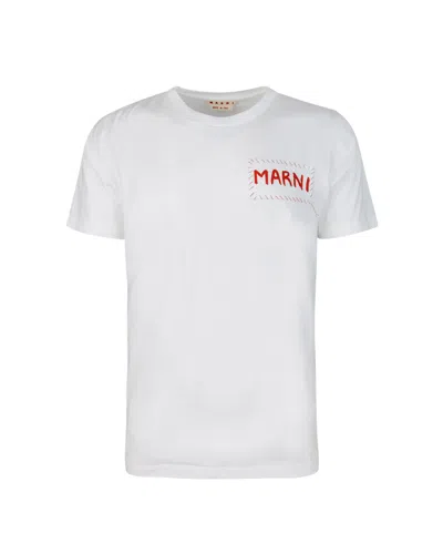 Marni T-shirt Bianca Con Applicazione In 00w01