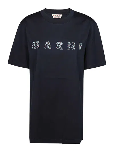 Marni Navy Crewneck T-shirt In Black
