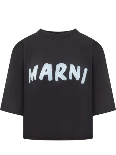 Marni Printed Logo Cotton Jersey T-shirt In Black