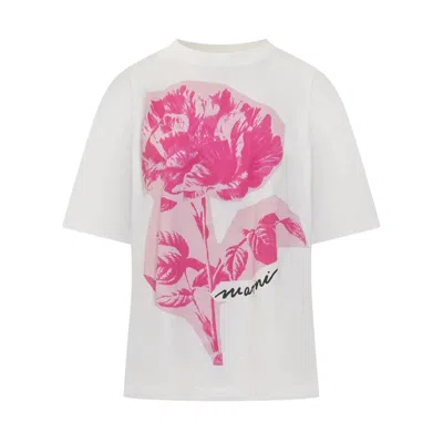 Marni T-shirt With Floral Print In Cfw01