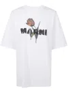 Marni White Crewneck T-shirt With Logo Lettering And Logo Print On The Front In White