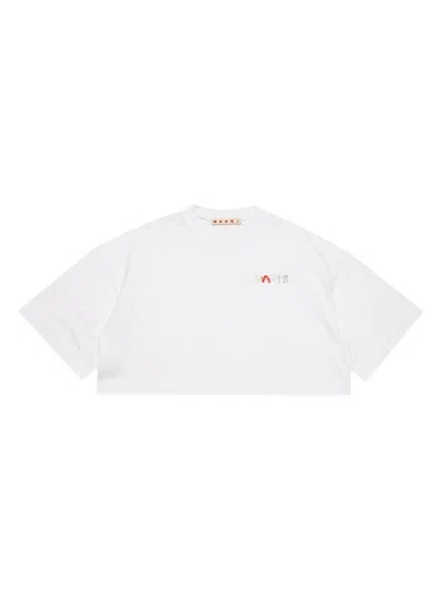 Marni Kids' Bead-embellished Logo T-shirt In 白色