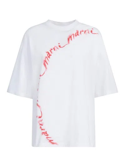 Marni T-shirt Con Stampa In White