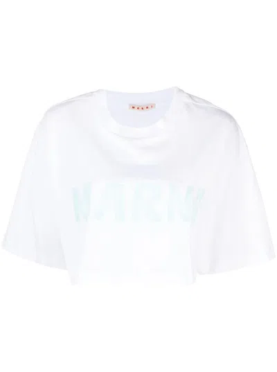 Marni T-shirt Crop Con Stampa In White