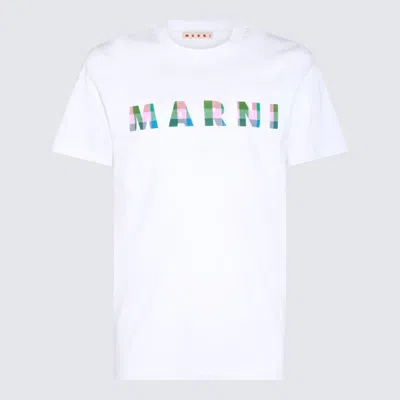 Marni Gingham Logo-print Cotton T-shirt In White