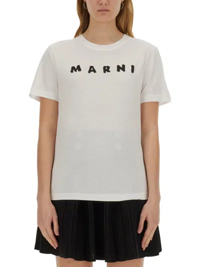 Marni T-shirt In Cotone Con Logo In White