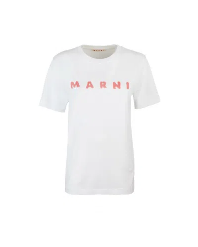 MARNI WHITE JERSEY T-SHIRT WITH MARNI SCRIBBLED LOGO