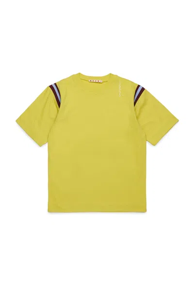 Marni Jersey T-shirt With Striped Armholes In Yellow