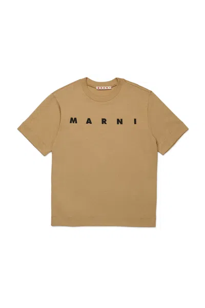 Marni T-shirt In Jersey Con Logo In Brown
