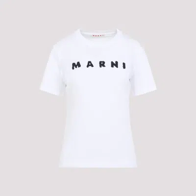 Marni Oversized Cotton T-shirt With Front Logo In White