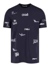 Marni Crew Neck Graphic Print Short Sleeves In Blue