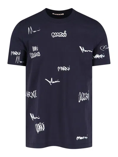 Marni T-shirt Logo In Blue