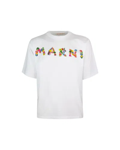 Marni T-shirt Logo Bouquet Bianco In Cbw01