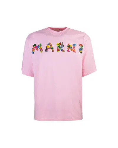 Marni T-shirt Logo Bouquet Rosa In Cbc16