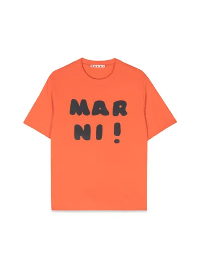 Marni Kids' Logo印花棉t恤 In Orange