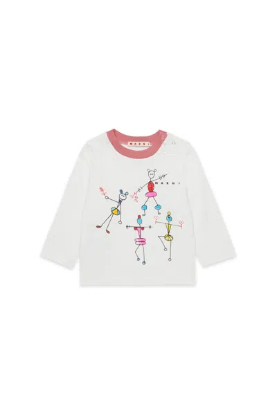 Marni Kids' T-shirt Manica Lunga In Jersey Con Grafica Nutcracker In White
