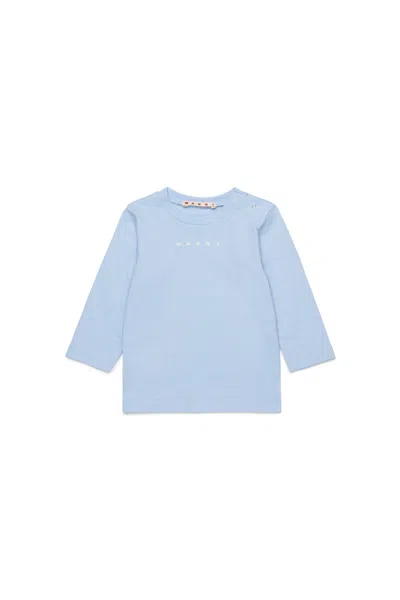 Marni T-shirt Manica Lunga In Jersey Con Logo In Blue