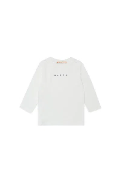 Marni T-shirt Manica Lunga In Jersey Con Logo In White