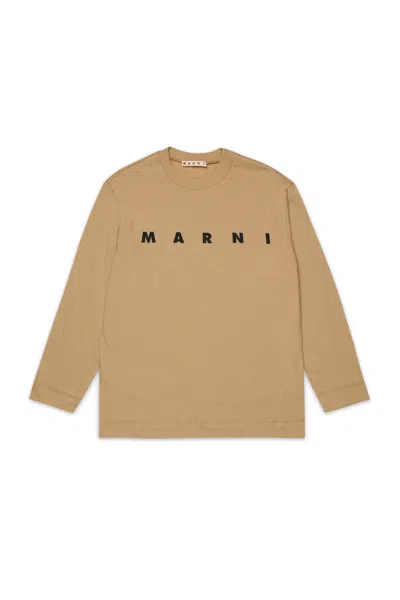 Marni T-shirt Manica Lunga In Jersey Con Logo  In Brown