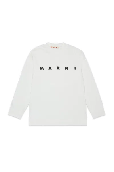 Marni T-shirt Manica Lunga In Jersey Con Logo  In White