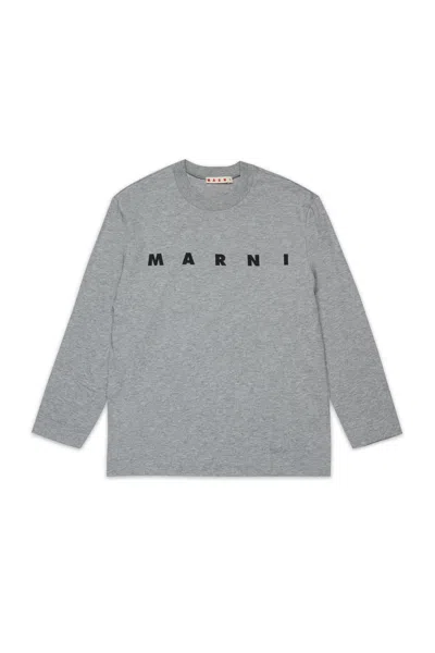 Marni T-shirt Manica Lunga In Jersey Con Logo  In Gray